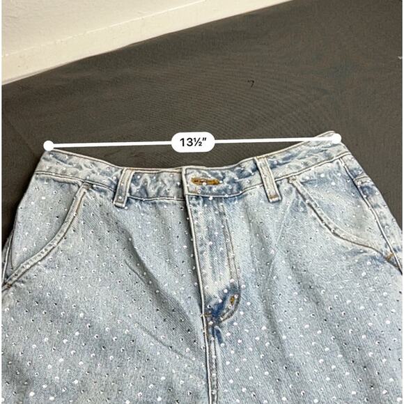 Self-Portrait Embellished Rhinestone-Studded Wide-Leg Jeans - Picture 9 of 9